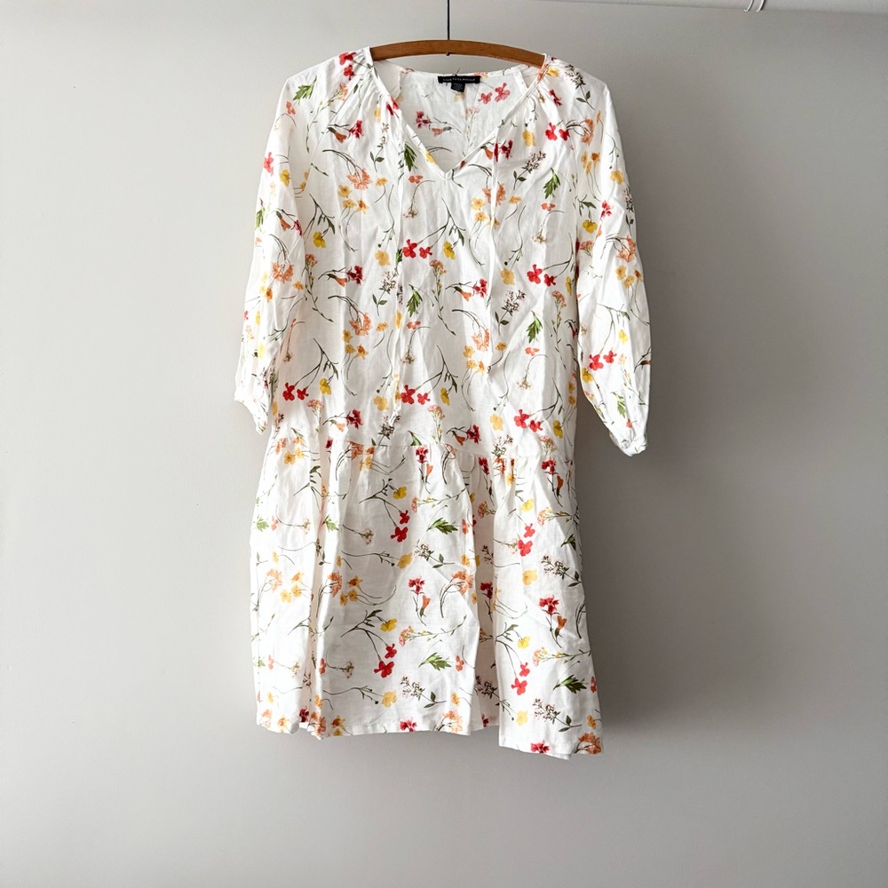 Saks Fifth Avenue 100% Linen Floral‎ Mini Shift Dress S